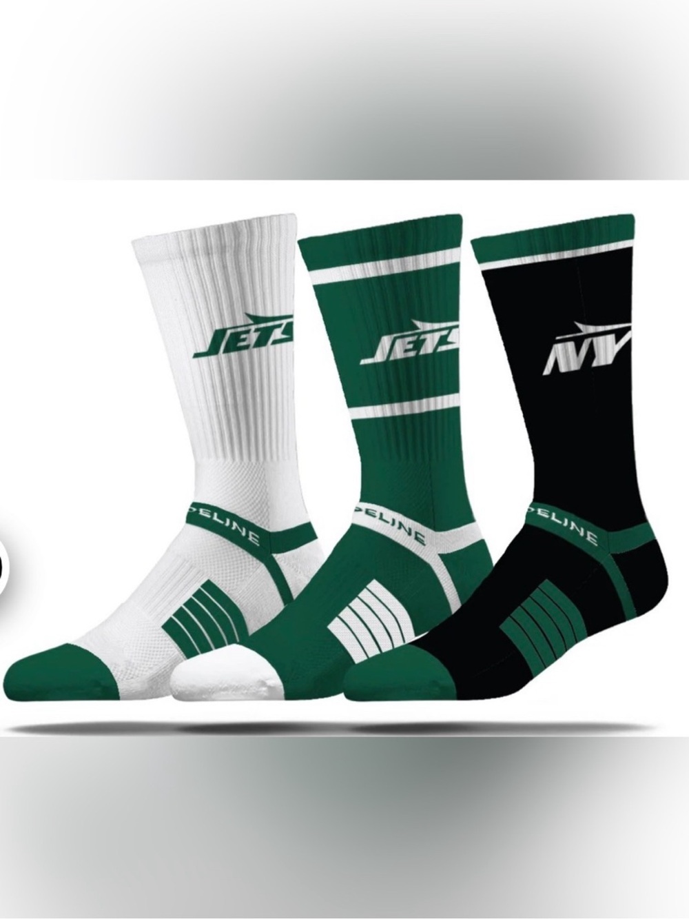 NWT- New York Jets Strideline Unisex Premium 3-Pack Knit Crew Socks Set